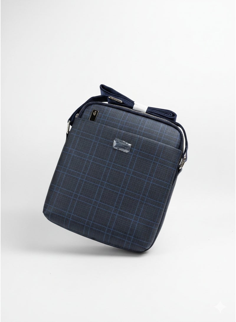 Lacoste Men's Vertical Crossbody Messenger Bag – Navy Blue Windowpane Check - Image 1